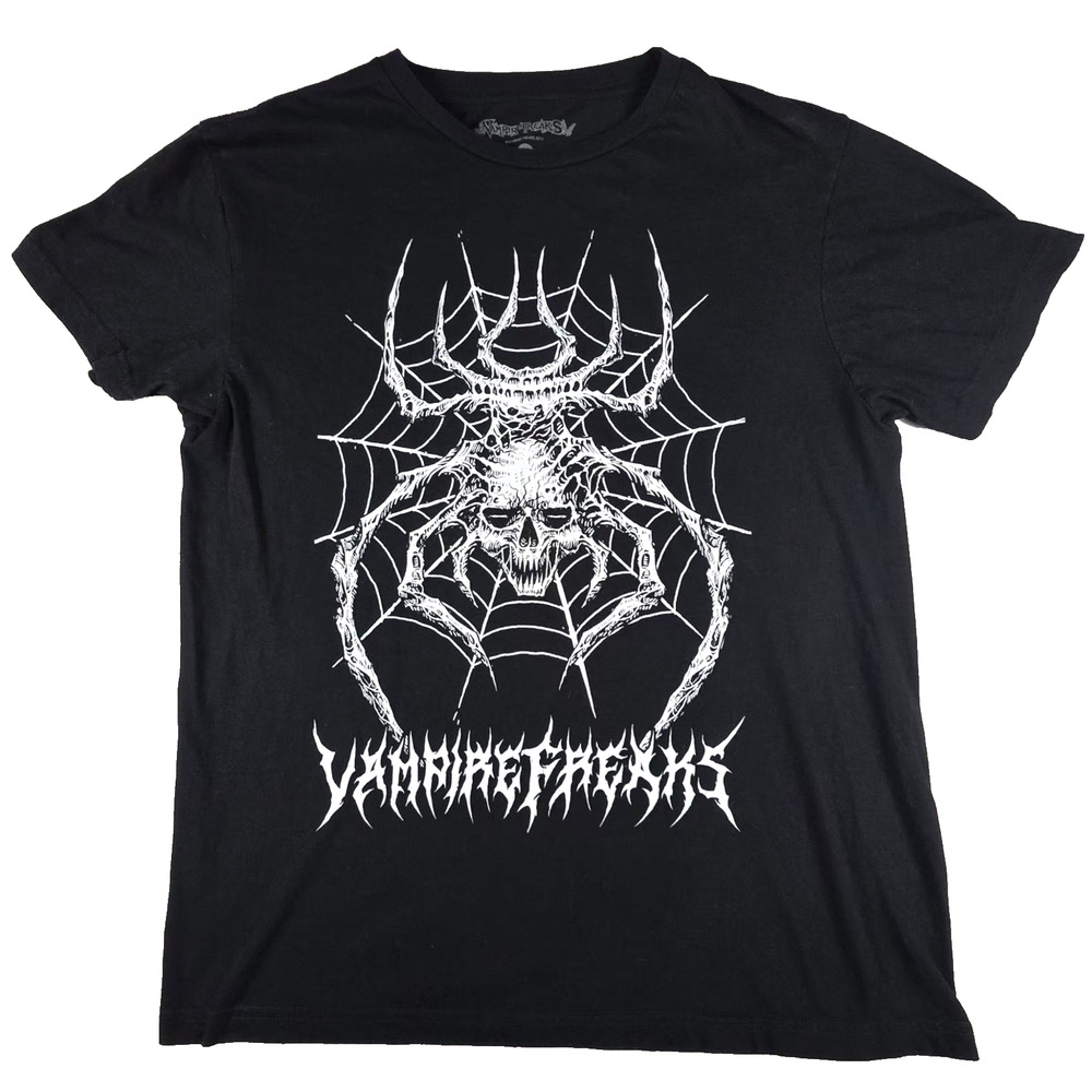 VampireFreaks Shirt Mens Medium Black Goth Grunge Spider Skull Web Graphic Tee